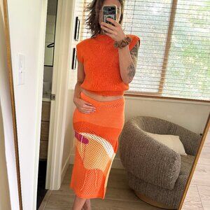 Ellison Orange Knit Mock Muscle Tank (L)